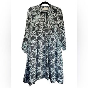 Natalie Martin Silk Printed A-Line Long Sleeve Dress XS Handmade
